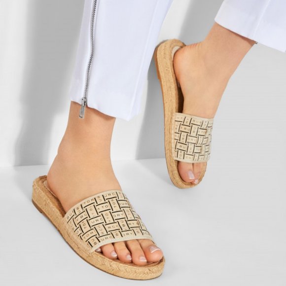 ** SOLD!!** NIB Tory Burch Logo Grosgrain Ribbon Woven Slide Cream US 8 - Picture 2 of 16